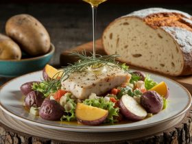 Receita de Salada de Bacalhau com Grão de Bico e Batata
